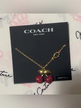 Coach Cherry Necklace 🍒 Gold Chain Sparkly Charm Y2K Coquette Aesthetic NWT